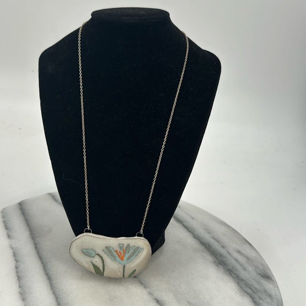 Handmade Ceramic Lilly sterling silver necklace